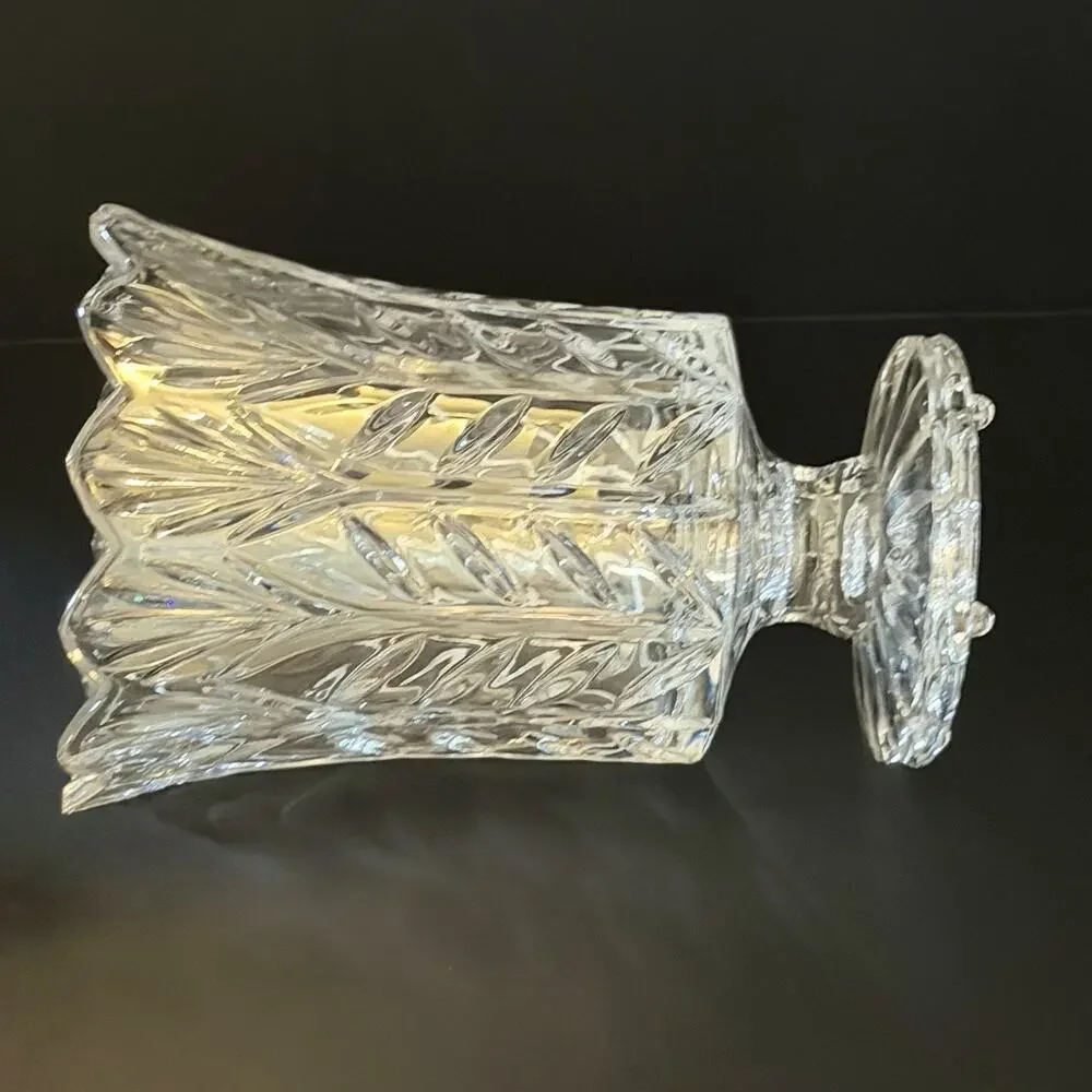 Pair Fifth Avenue Portico Crystal Hurricane Candle Holder Vases 7.5